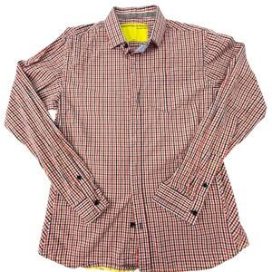 Descendant of Thieves Mens Large Gingham Button Down Shirt Red Navy Limited Ed